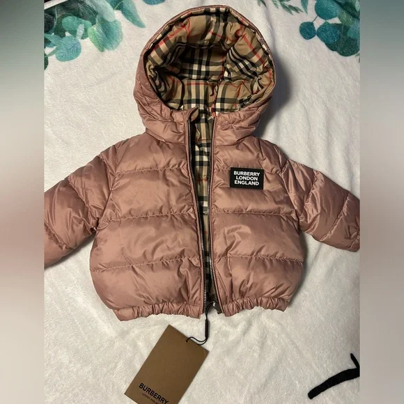 Baby Burberry London England Puffer Coat 6M Lavender Pink - Picture 1 of 8